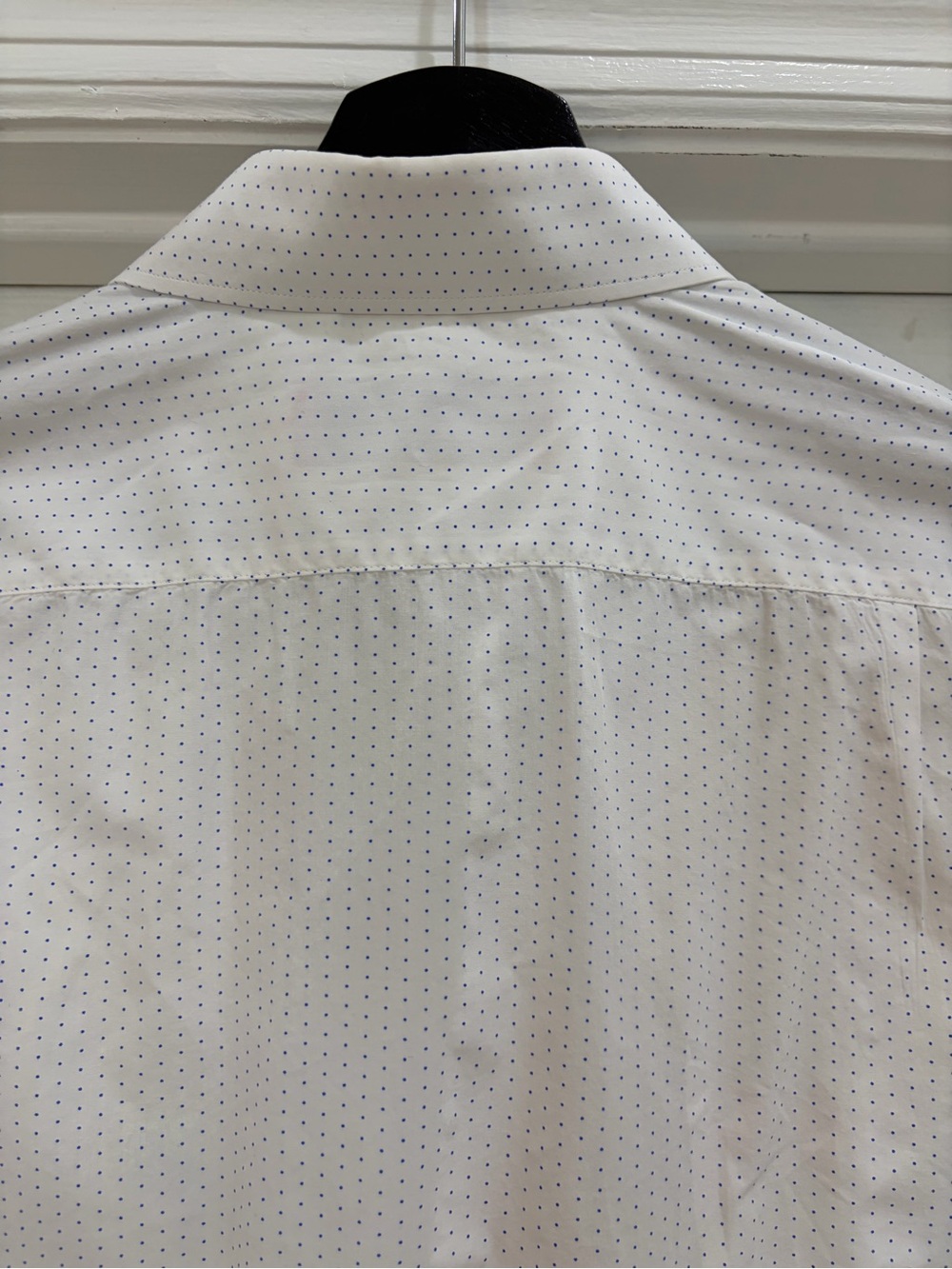 Carolina Herrera CH White Blue Micro Dot Dress Shirt Men’s 15.5 Luxury Button - Picture 7 of 7